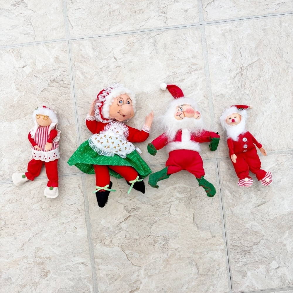 Lot of 4 Vintage Annalee Mobilitee Christmas Mrs. Clause Santa Clause & Elf